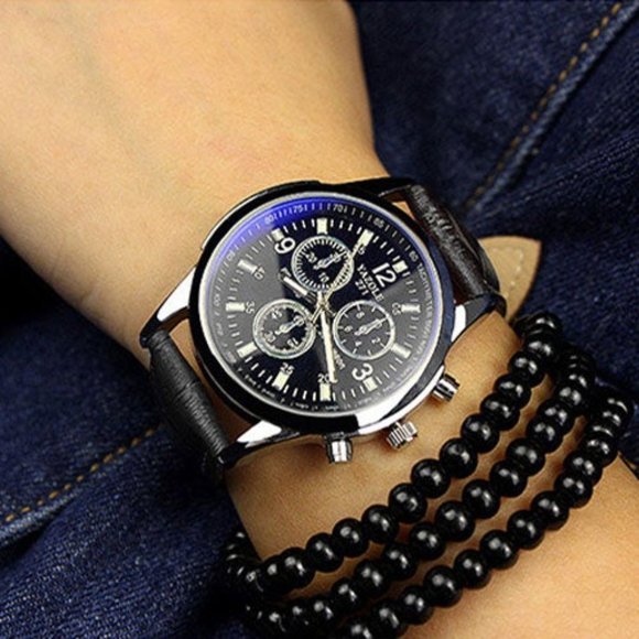 Luxury Fashion Men's Quartz Wrist Watch Dial Leather - Picture 3 of 6